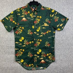 Star Wars Shirt Green Boba Fett Japanese Samurai Button Down Disney Mens Size XS